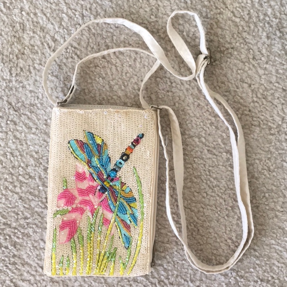 BAMBOO TRADING CO/“DRAGONFLY”HANDBEADED & SEQUIN CLUB BAG/NEW